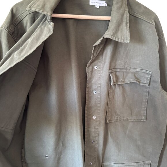 Good American S Utility Jacket Army Green Large Flap Pocket Snap Front Collared - Picture 13 of 14